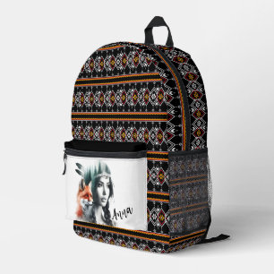 Stammes-Rotfuchs- und Kopfschmuck-Rucksack  Bedruckter Rucksack