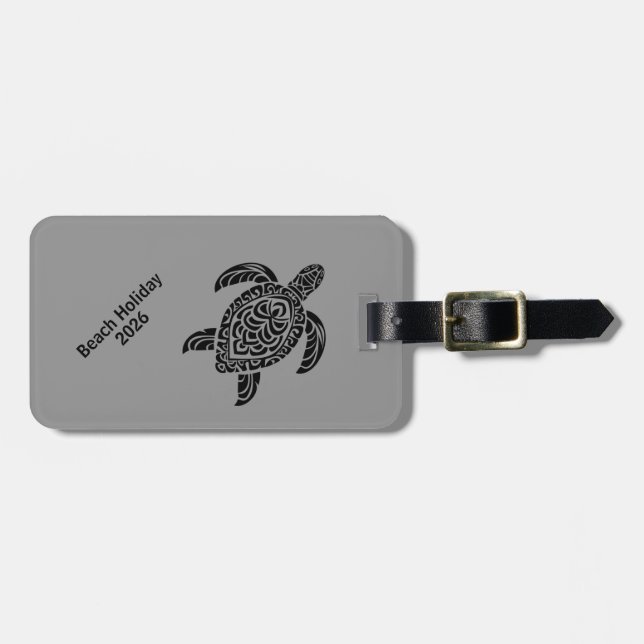 Stammes-Schildkröte, schwarz auf grau, vertikal Gepäckanhänger (Vorderseite horizontal)