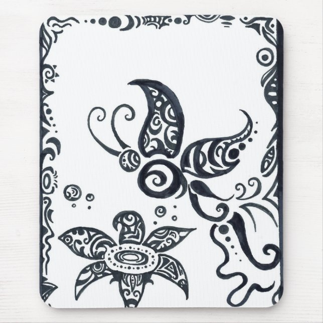 Stammes- Schmetterling in schwarzem Tinte mousepad (Vorne)