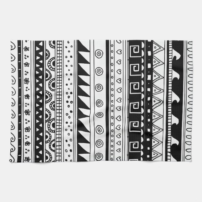 Stammes- Schwarzweiss-Muster Handtuch (Horizontal)