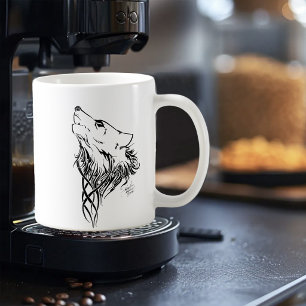 Stammes-SchwarzWolf-Heul-Illustration-Tinte Kaffeetasse