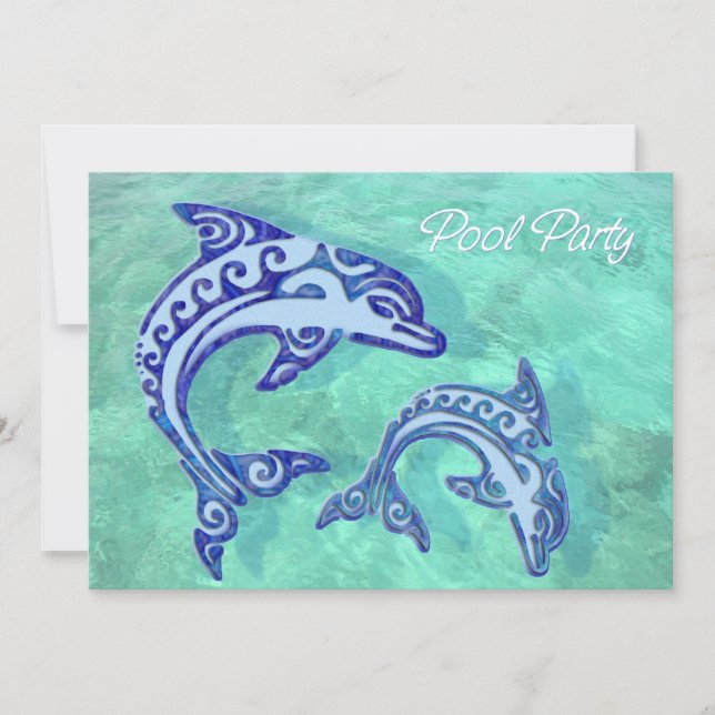 Stammes- Tätowierungs-Tümmler-Duo-Pool-Party Einladung (Vorderseite)