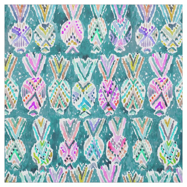 Stammes- tropische Aquarell-Hawaiianer-Ananas Stoff (Muster)