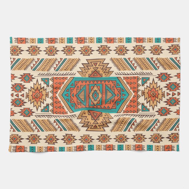 Stammes Vintag: Ethnisches nahtloses Muster Geschirrtuch (Horizontal)