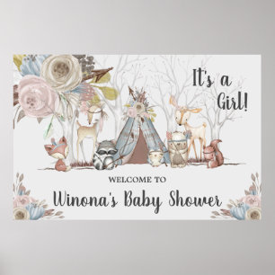 Stammes-Wald-Geburtstags-Baby-Party-Hintergrund Poster