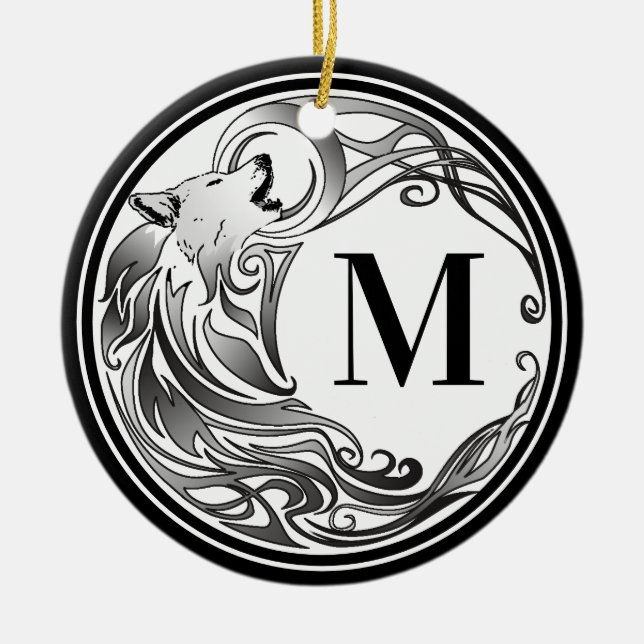 Stammes- Wolf - schattiertes Monogramm Keramik Ornament (Vorne)