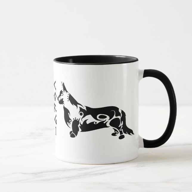 Stammes- Wolljacken-Walisercorgi-Kunst Tasse (Rechts)