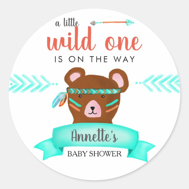 Stammesbär | Wild One Baby Shower Runder Aufkleber (Vorderseite)