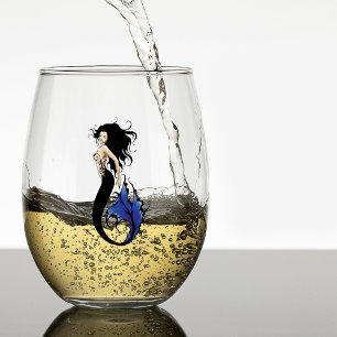 Stammesblaue Meerjungfrau Elegante Fantasy Sirene Weinglas Ohne Stiel
