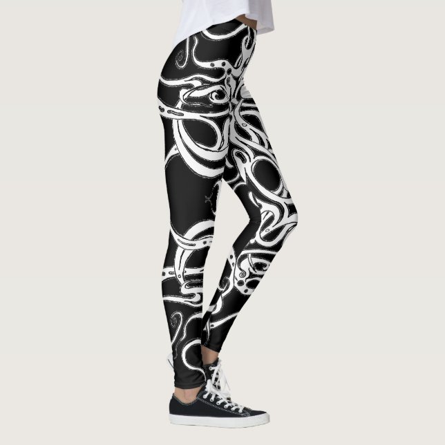 Stammesdesign in Schwarz und Weiß Leggings (Rechts)