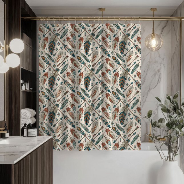 Stammesduschevorhang Native Pfeile und Federn Duschvorhang (Tribal Shower Curtain Native Arrows and Feathers)