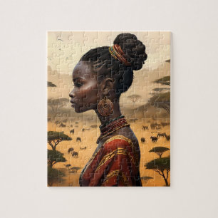 Stammesfrauen, die ihre afrikanische Landschaft be Puzzle