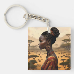 Stammesfrauen, die ihre afrikanische Landschaft be Schlüsselanhänger