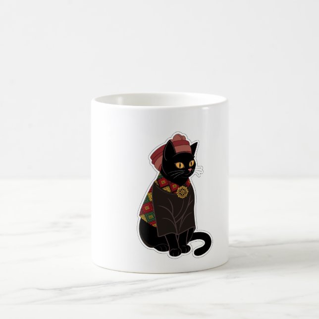 Stammeshäuptling Schwarze Katze Tragetasche Kaffeetasse (Mittel)