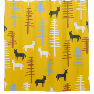 StammesHintergrund mit Pferden und Bäumen, kreativ Duschvorhang