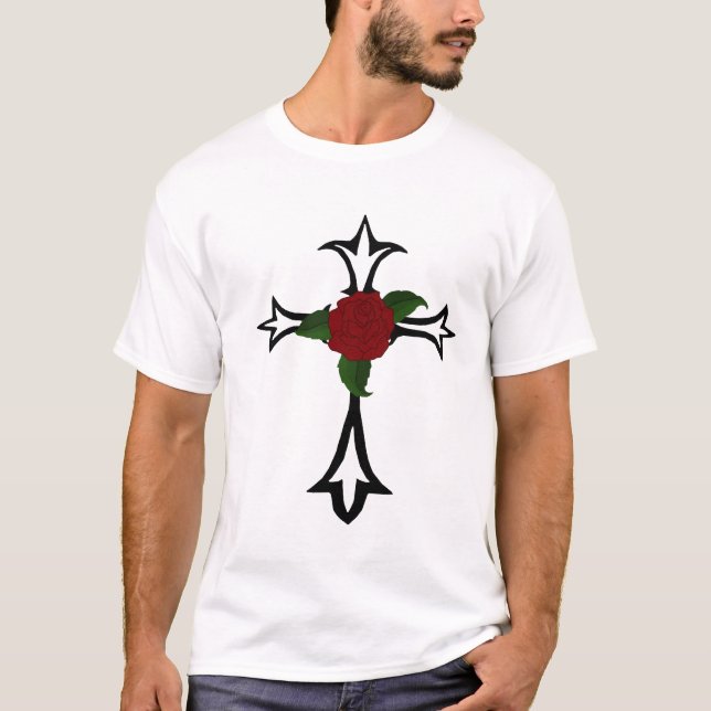 Stammeskreuz mit einem T - Shirt einer Rote Rose (Vorderseite)