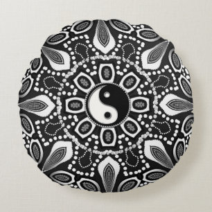 Stammeskultur Schwarz Weiß Yin Yang Geometrisches Rundes Kissen
