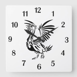 Stammeskunst Pelikan Schwarz Zahlen Quadratische Wanduhr