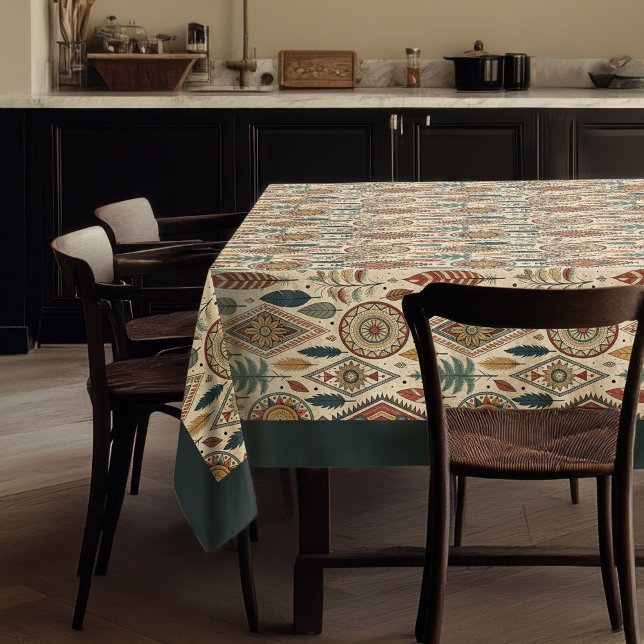 Stammesnative Ethnic Feathers pastellblaues Kupfer Tischdecke (Tribal Native Ethnic Feathers pastel blue copper Tablecloth)