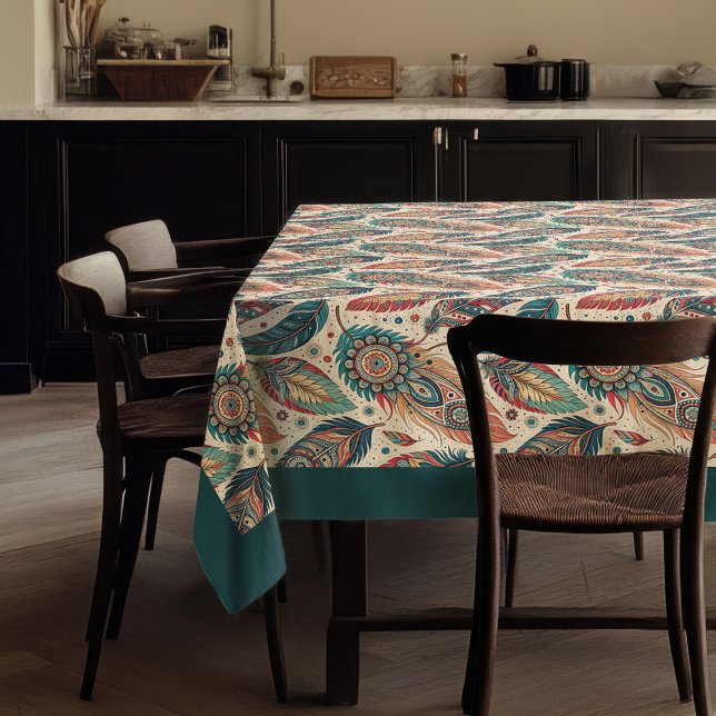 Stammesternative, pastellfarbene, ethnische Ureinw Tischdecke (Tribal Native Ethnic pastel colorful Feathers Tablecloth)