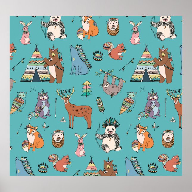 Stammestiere: Waldwaldmuster. Poster (Vorne)