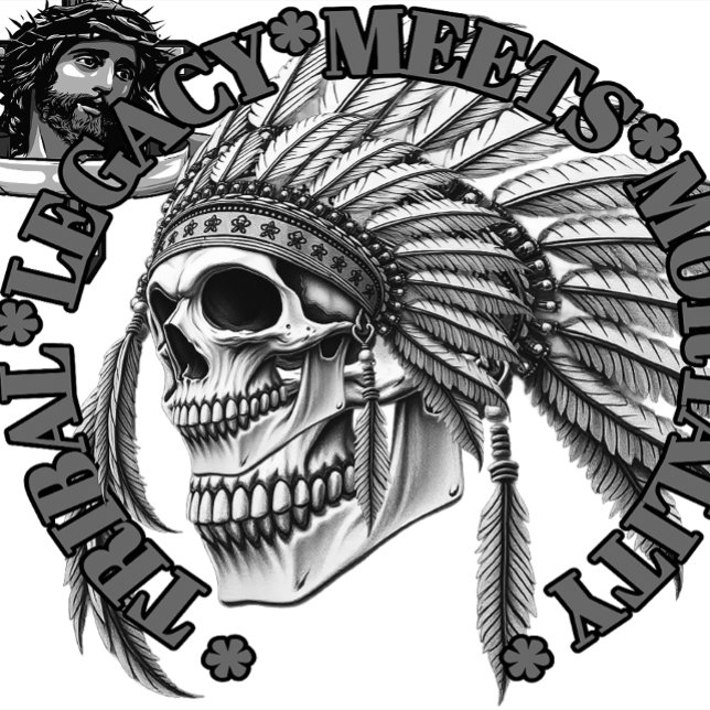 Stammesvermächtnis trifft Sterblichkeit T-Shirt (ribal Legacy Meets Mortality" is a powerful depiction that fuses the enduring spirit of indigenous )