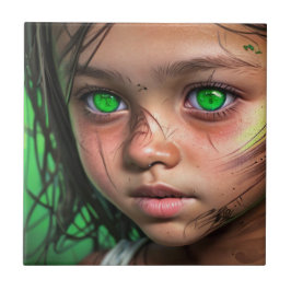 Stammkids | Futuristische Mädchen glühen grüne Aug Fliese