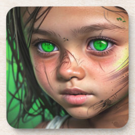 Stammkids | Futuristische Mädchen glühen grüne Aug Getränkeuntersetzer