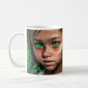 Stammkids   Futuristische Mädchen glühen grüne Aug Kaffeetasse