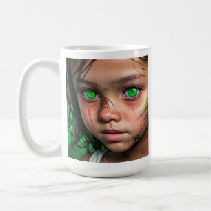 Stammkids   Futuristische Mädchen glühen grüne Aug Kaffeetasse