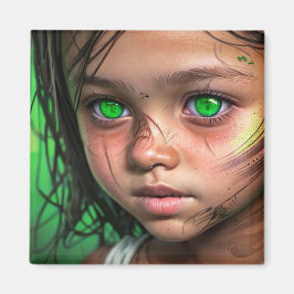 Stammkids | Futuristische Mädchen glühen grüne Aug Magnet