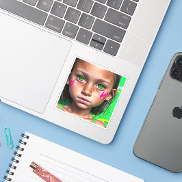 Stammkids | Futuristische Stoic Girl Green Eyes Aufkleber