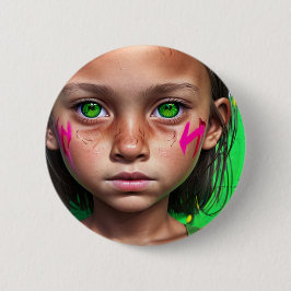 Stammkids | Futuristische Stoic Girl Green Eyes Button