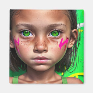 Stammkids Futuristische Stoic Girl Green Eyes Magnet