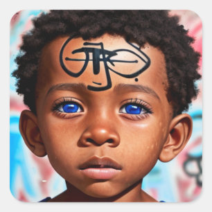 Stammkids   Little Futuristic Boy Street Art Quadratischer Aufkleber