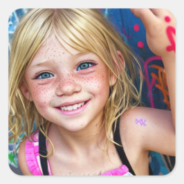 Stammkids | Niedlicher kleiner Blond mit Freckles Quadratischer Aufkleber
