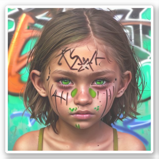 Stammkids | Urban Futuristic Girl Green Eyes Aufkleber (Vorderseite)