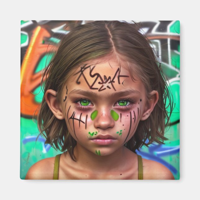 Stammkids | Urban Futuristic Girl Green Eyes Magnet (Vorne)