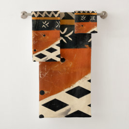 Stammmotive in Schwarz- und Erdtönen Badhandtuch Set