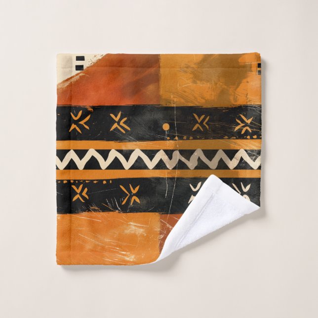 Stammmotive in Schwarz- und Erdtönen Badhandtuch Set (Waschlappen)