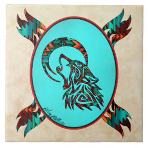 StammWolf heult auf der Keramik des Mondes Fliese