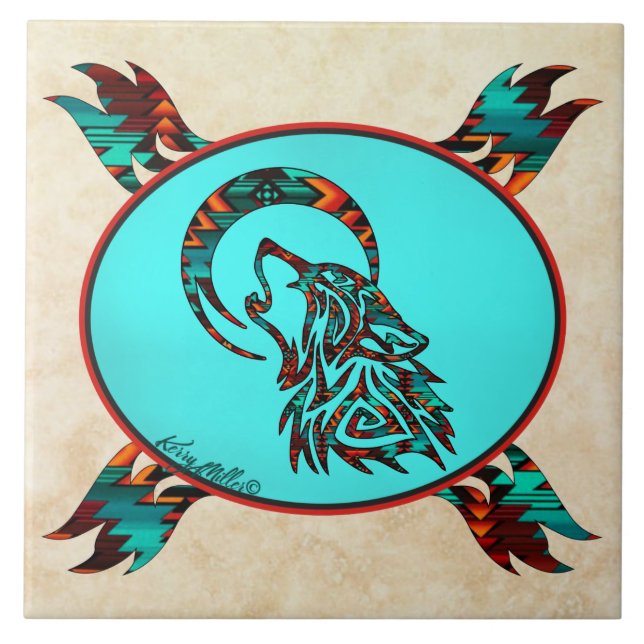 StammWolf heult auf der Keramik des Mondes Fliese (Vorderseite)