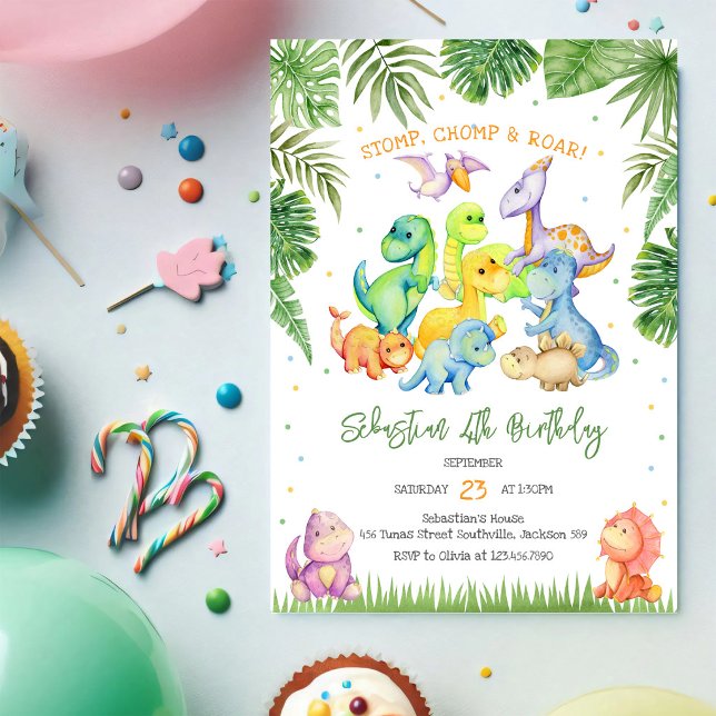 Stampf Brüll Dinosaurier Geburtstagseinladung Einladung (Von Creator hochgeladen)