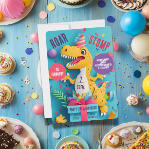 Stampf Brüll Dinosaurier Mädchen Geburtstagsfeier Einladung