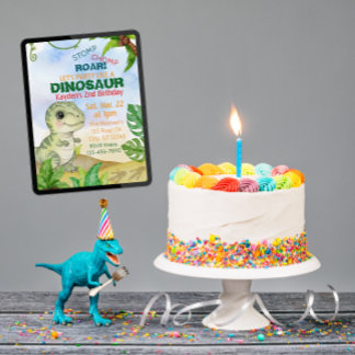 Stampf, Schmatz, Brüll, Dinosaurier-Wasserfarben-G Einladung
