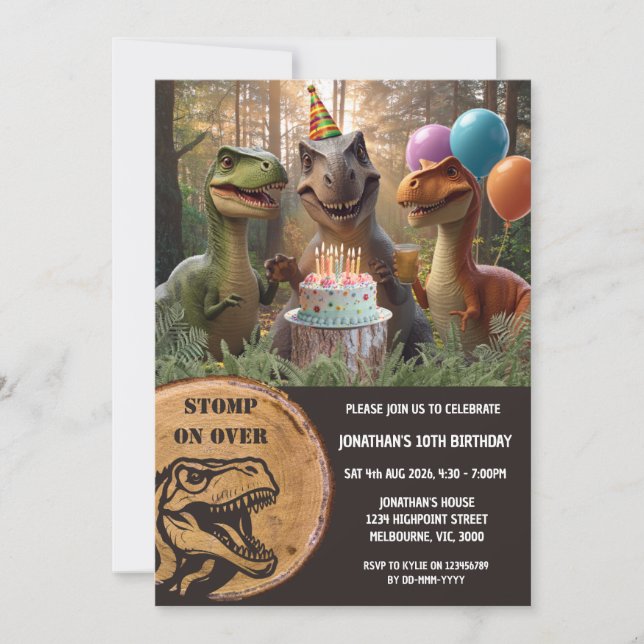 Stampf Über Die Dinosaurier-Geburtstagsfeier Einladung (Vorderseite)