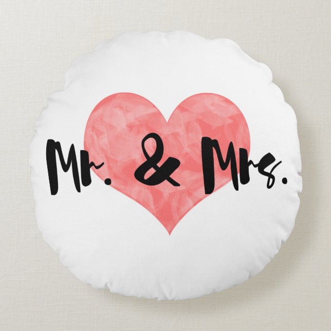 Stamps Heart Rustic Mr. & Mrs. Rundes Kissen (Vorderseite)