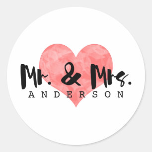 Stamps Heart Rustic Mr. & Mrs. Wedding Runder Aufkleber