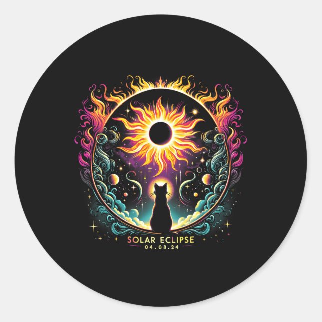 Stand: 8. April 2024 Solar Eclipse Cat Lover Runder Aufkleber (Vorderseite)