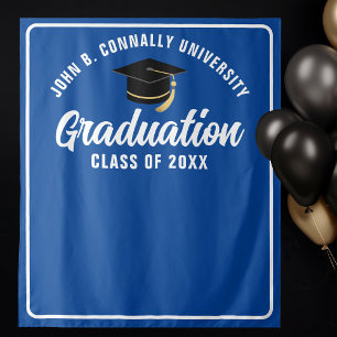 Stand der Blue White Custom Graduation Party Foto Wandteppich